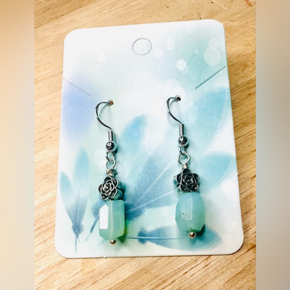 Hand Crafted Peruvian Blue Opal Dangle Earrings – Boho Gemstone Jewelry - Picture 1 of 5